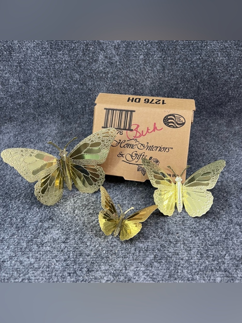 Vtg Set of 3 Home Interiors Metal Brass Colored Butterflies Wall Decor 1276 DH